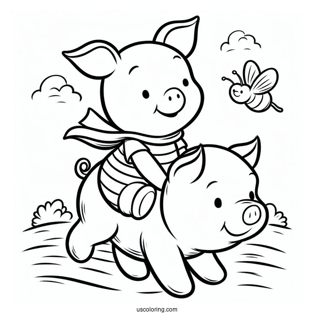 Piglet Coloring Page Riding On Winnie The Pooh's Back
