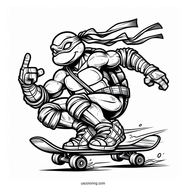 Ninja Turtles Coloring Page Of Michelangelo On Skateboard