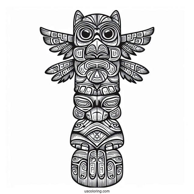 Detailed Native American Coloring Page Totem Pole