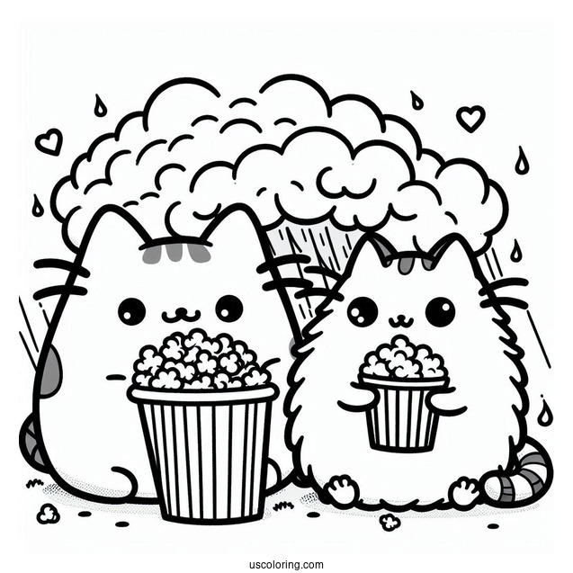 Pusheen And Stormy Eating Popcorn