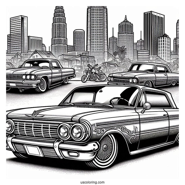 Vintage Lowrider Coloring Page Parked In The City
