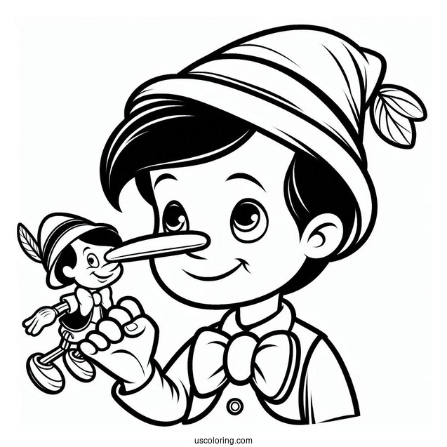 Pinocchio Coloring Page Touching His Pointy Nose