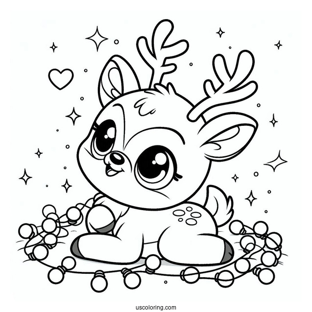 Smiling Baby Rudolph Coloring Page With Christmas Lights