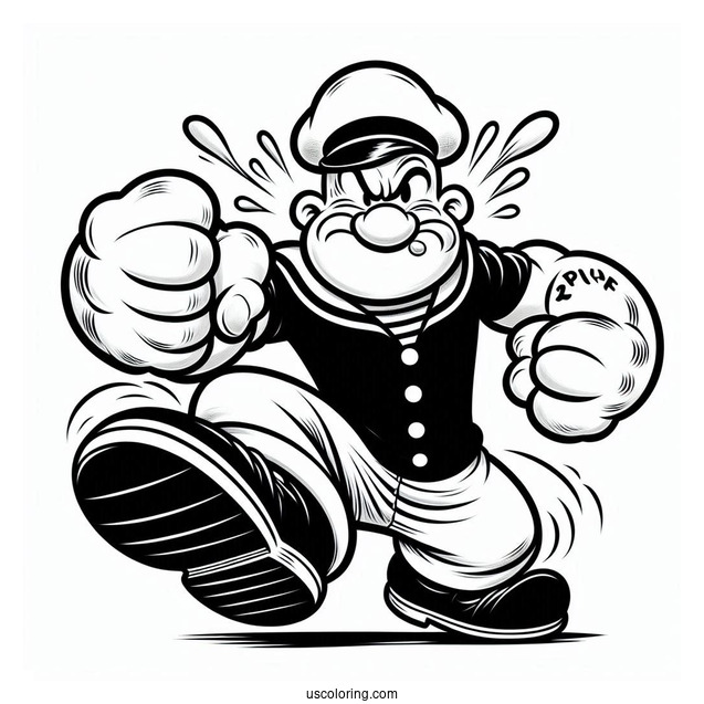 Popeye Coloring Page Punching Bluto