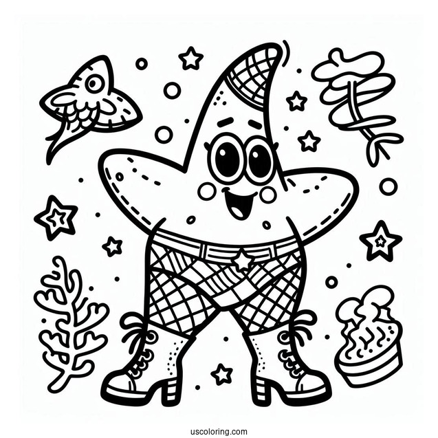 Patrick Star Coloring Page In Fishnet And Boots