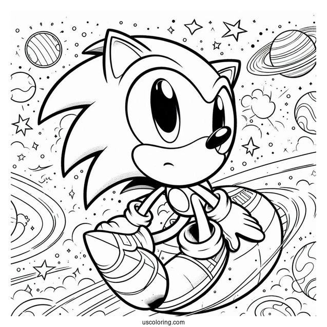 Super Sonic Coloring Page With Sonic In Outer Space