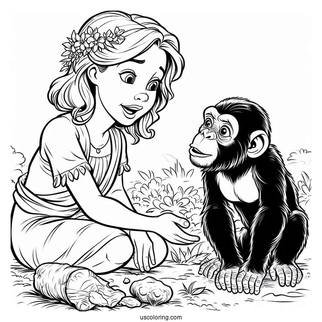 Tarzan Coloring Page Of Jane Talking To A Chimpanzee