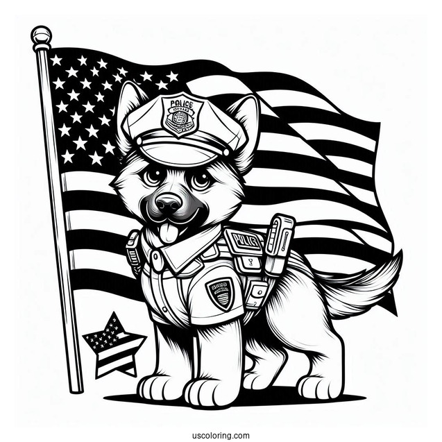 Police K-9 Unit With American Flag To Color