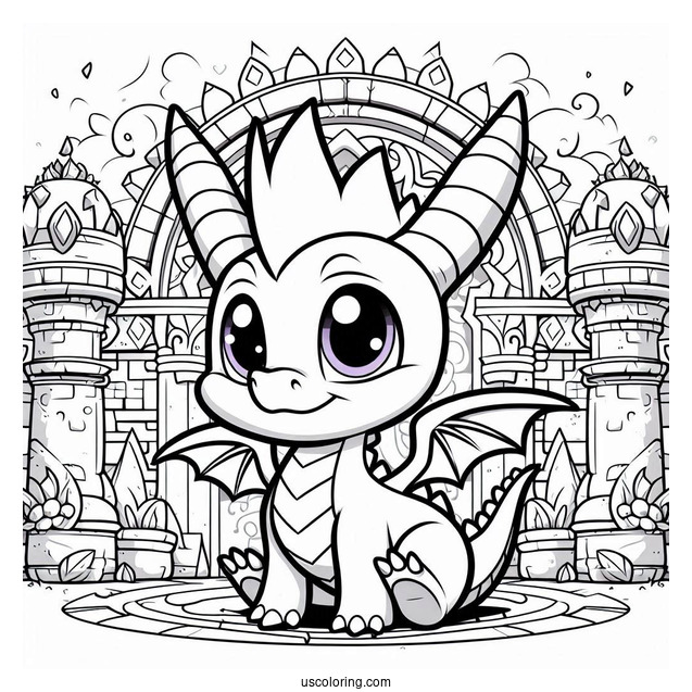 Cute Baby Sypro Coloring Page Inside A Castle