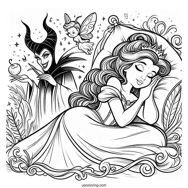Sleeping Beauty Coloring Page With Maleficent And The Fairy Godmothers