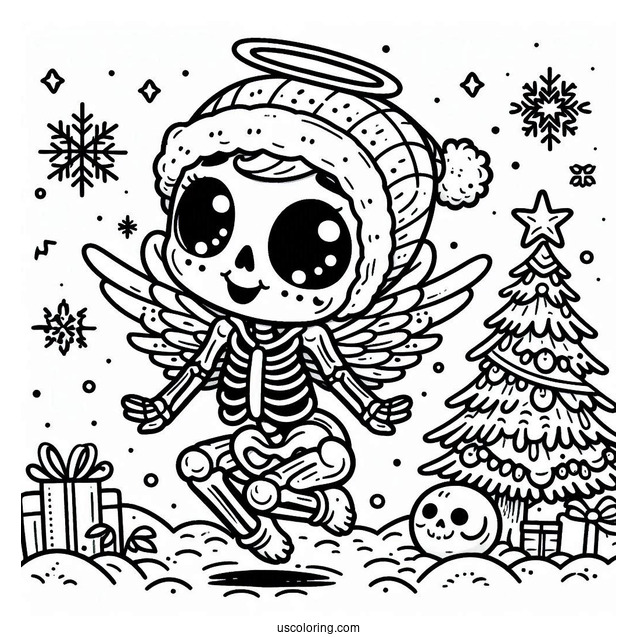 Skeleton Coloring Page Making Snow Angel On Christmas