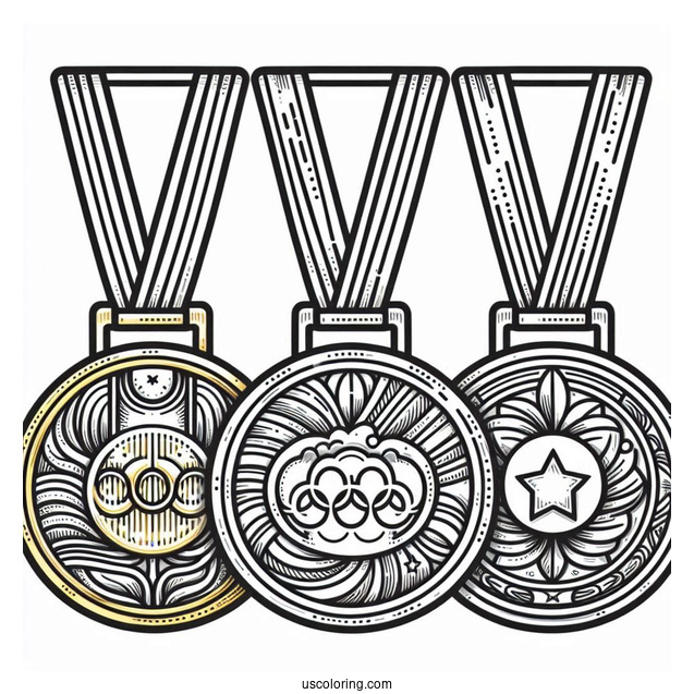 Gold, Silver, And Bronze Olympics Coloring Page Of Medals