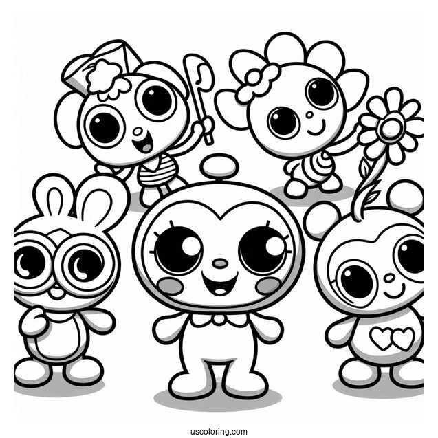 Happy Pororo Coloring Page Of Loopy, Eddy, Petty, Crong, And Poby