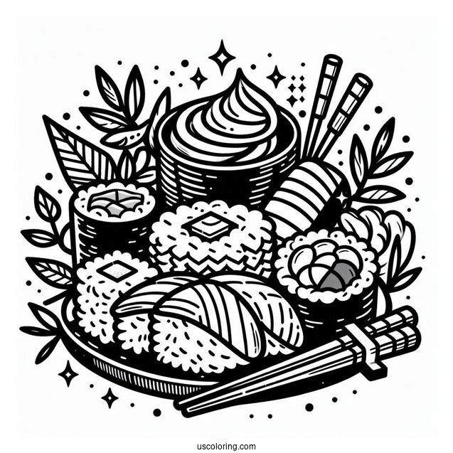 Japanese Sushi Coloring Page