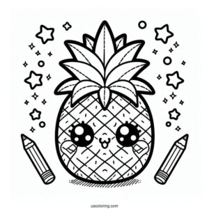 Cute Kawaii Pineapple Coloring For Preschoolers