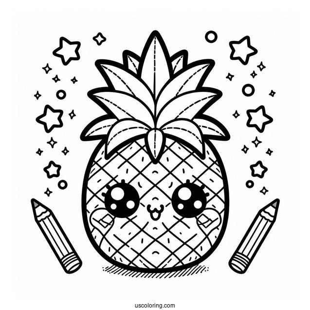 Cute Kawaii Pineapple Coloring For Preschoolers