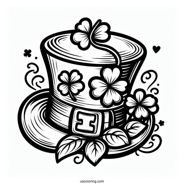 Leprechaun Hat With Shamrocks To Color