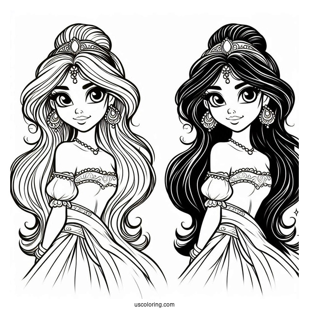 Cute Princess Coloring Page Of Jasmine