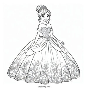 Princess Tiana In Ball Gown Coloring In For Kids
