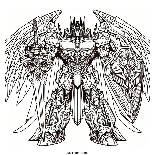 Regal Optimus Prime Coloring Page With Shield And Sword Of Judgement