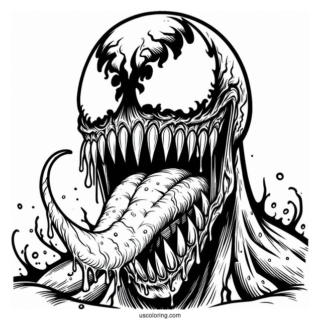 Scary Close Up Of Carnage Coloring Page With Tongue Out