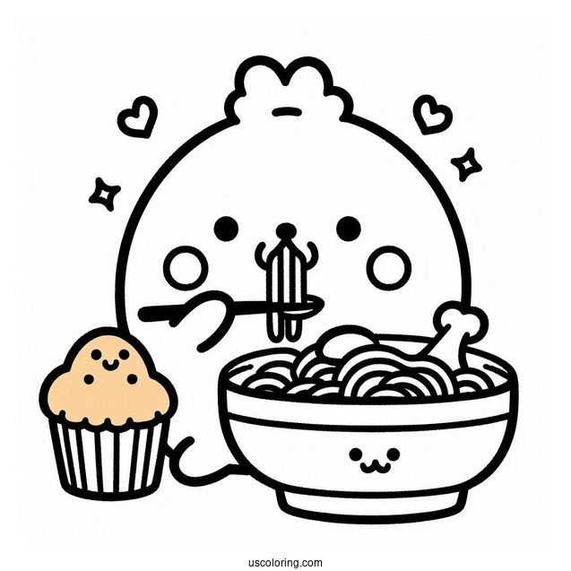 Pompompurin Eating Noodles With Muffin
