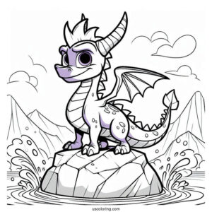 Sypro Coloring Page Standing On A Rock With Water Splashing Behind Him