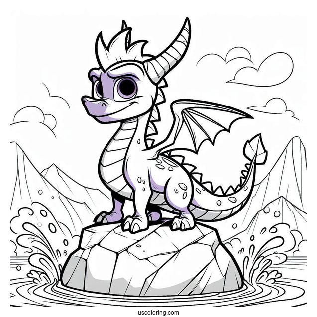 Sypro Coloring Page Standing On A Rock With Water Splashing Behind Him