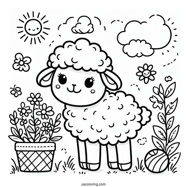 Cute Lamb Coloring For Preschoolers