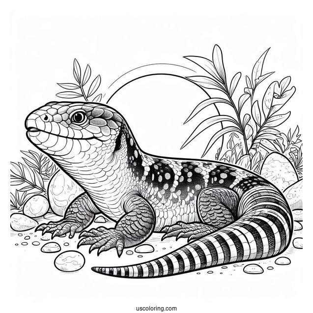 Lizard Coloring Page of Scaly Blue Tongued Skink On Ground