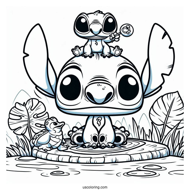 Funko Pop Stitch With Frog On Head To Color
