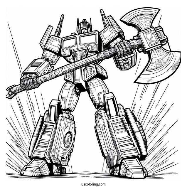 Jetpower Optimus Prime Coloring Page With Giant Axe