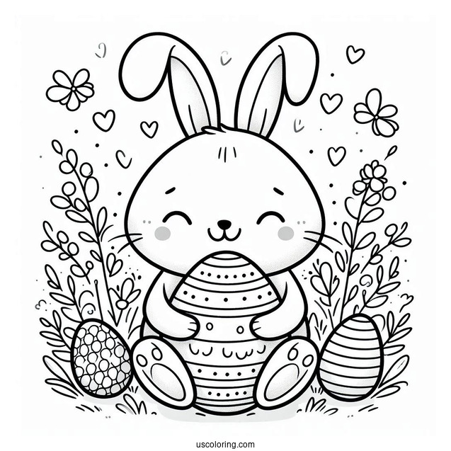 Happy Easter Bunny Coloring Page Hugging Egg