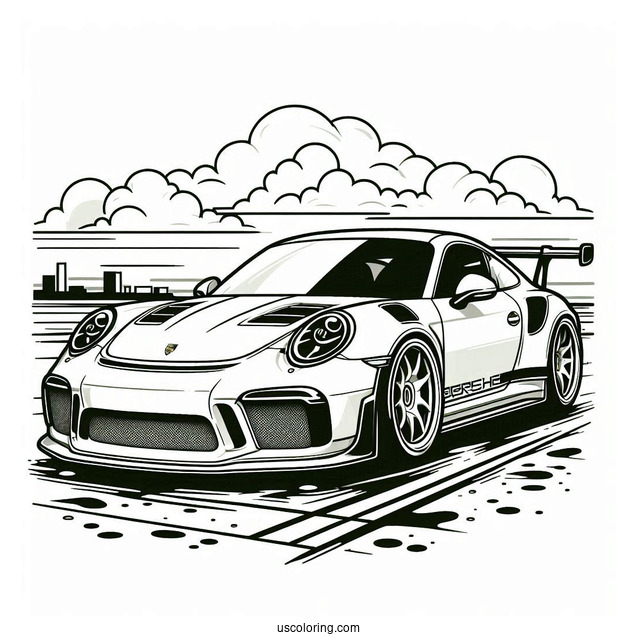 Easy Porsche Coloring Page GT3 RS For Kids