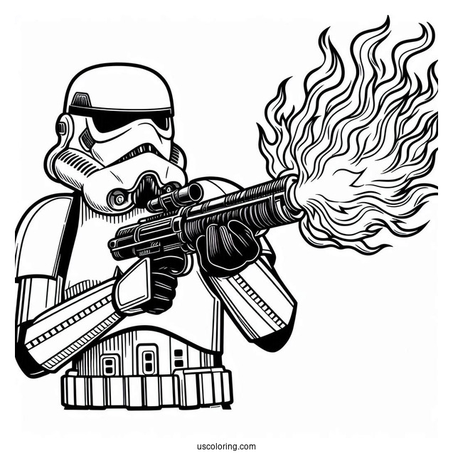 Easy Stormtrooper Coloring Page Shooting Blaster With Flames In The Background