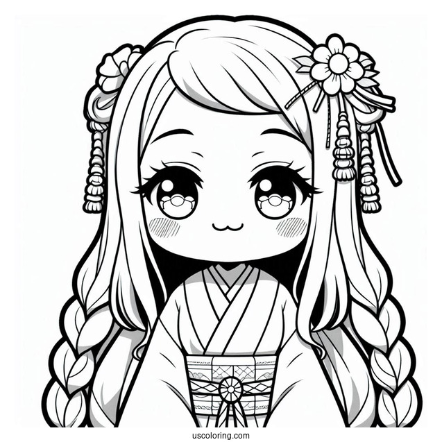 Kawaii Nezuko Coloring Page With Braided Hair
