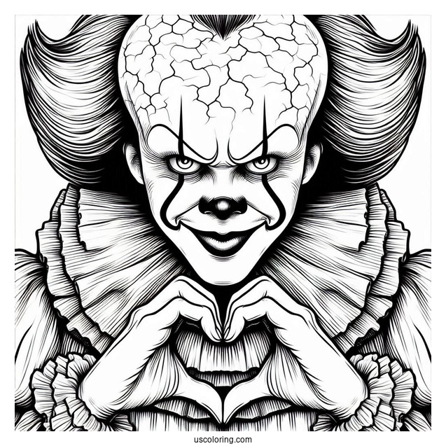 Detailed Pennywise Coloring Page Making A Heart Shape With His Hands