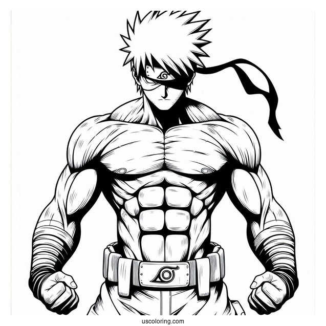Muscular Kakashi Coloring Page Using Chidori And Sharingan