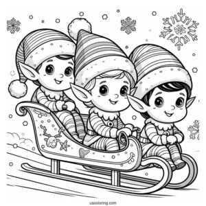 Three Elves Riding a Sleigh