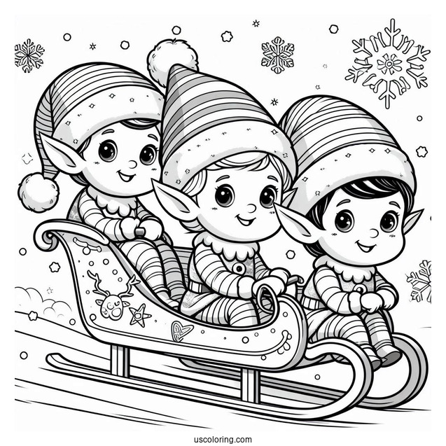 Three Elves Riding a Sleigh