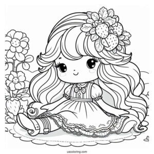 Strawberry Shortcake Coloring Page Sitting On Flower