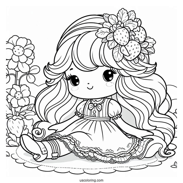 Strawberry Shortcake Coloring Page Sitting On Flower