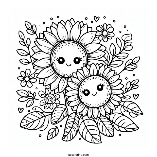 Summer Coloring Page Of Cute Summer Sunflower For Kids