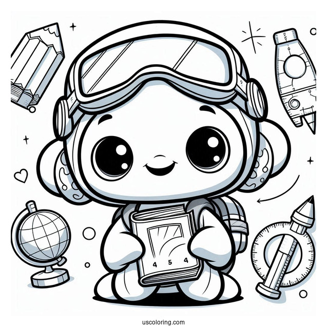 Octonauts Coloring Page Of Inkling Holding Book, Pencil, Protractor And Globe