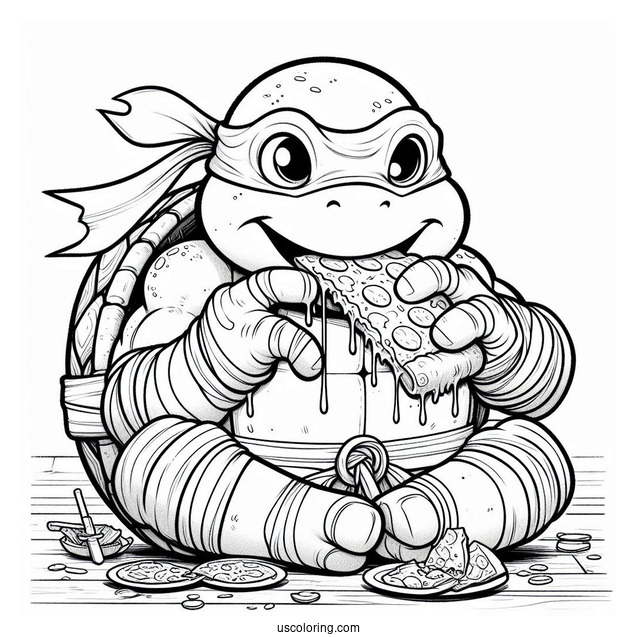 Ninja Turtles Coloring Page Of Michelangelo Eating Pizza