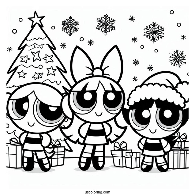 Christmas Themed Powerpuff Girls Coloring Picture