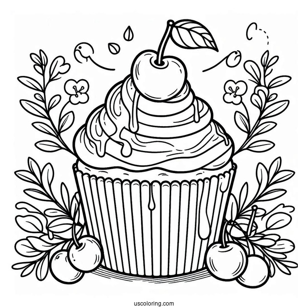 Cupcake With Cherries And Icing To Color