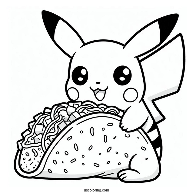 Easy Pikachu Holding A Taco Coloring Sheet For Kids