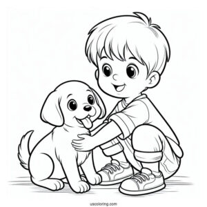 Coloring Page Of Boy With His Dog Best Friend