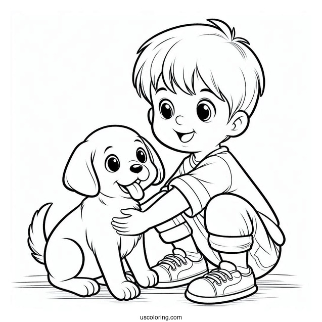 Coloring Page Of Boy With His Dog Best Friend